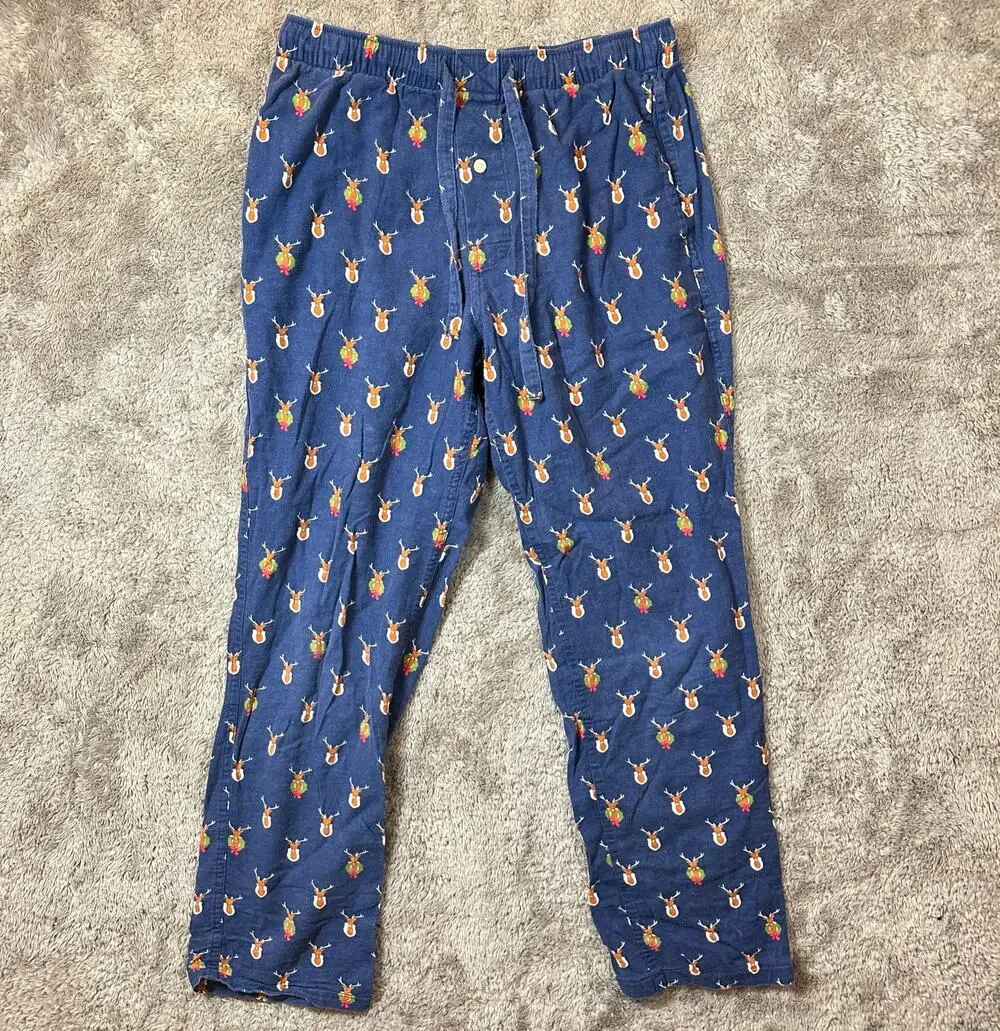 J. Crew Flannel Pajama Pants Deer Holiday Christmas Wreath Print Men's S Small